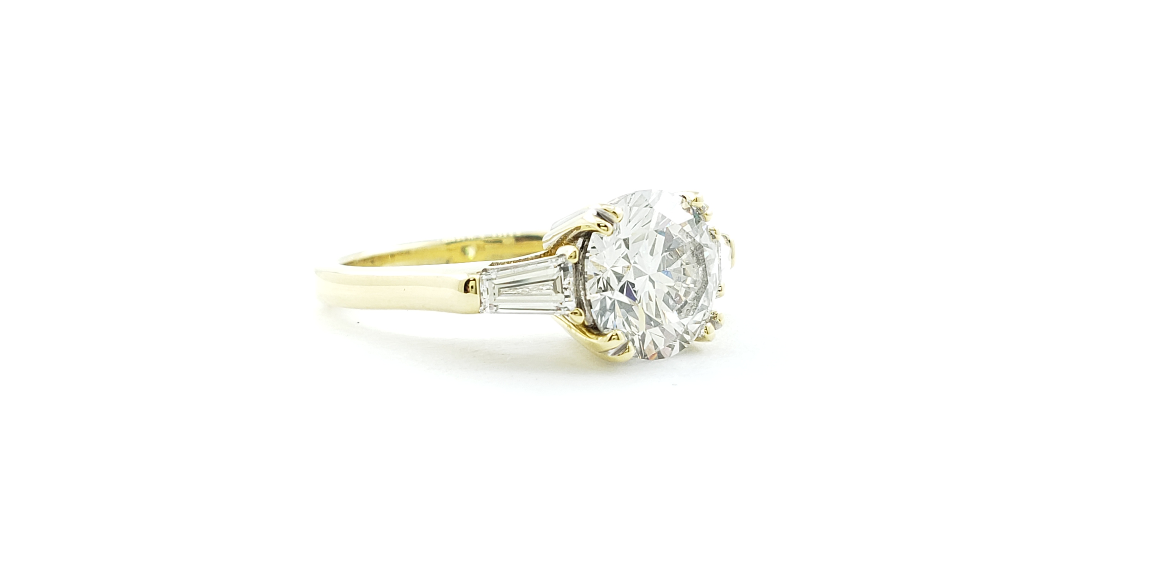 Three Stone Round & Baguette Diamond Ring